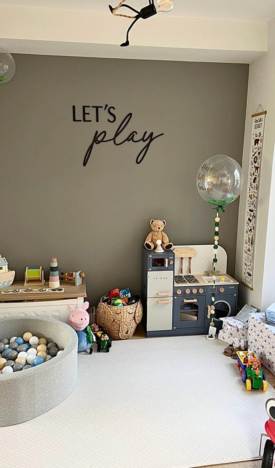 Let's Play wall sign, wooden nursery plaque, colorful design for playroom decor