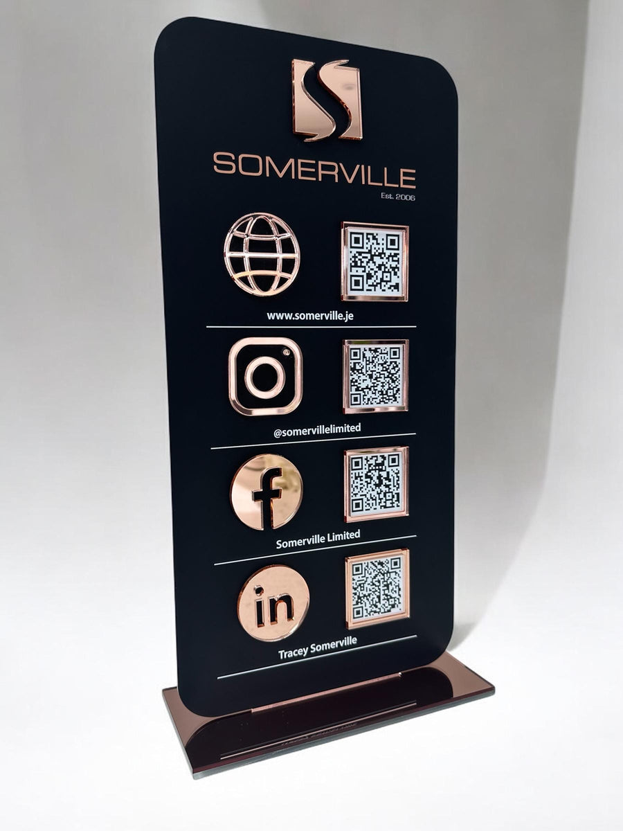 Custom 3D acrylic social media QR code sign in clear design