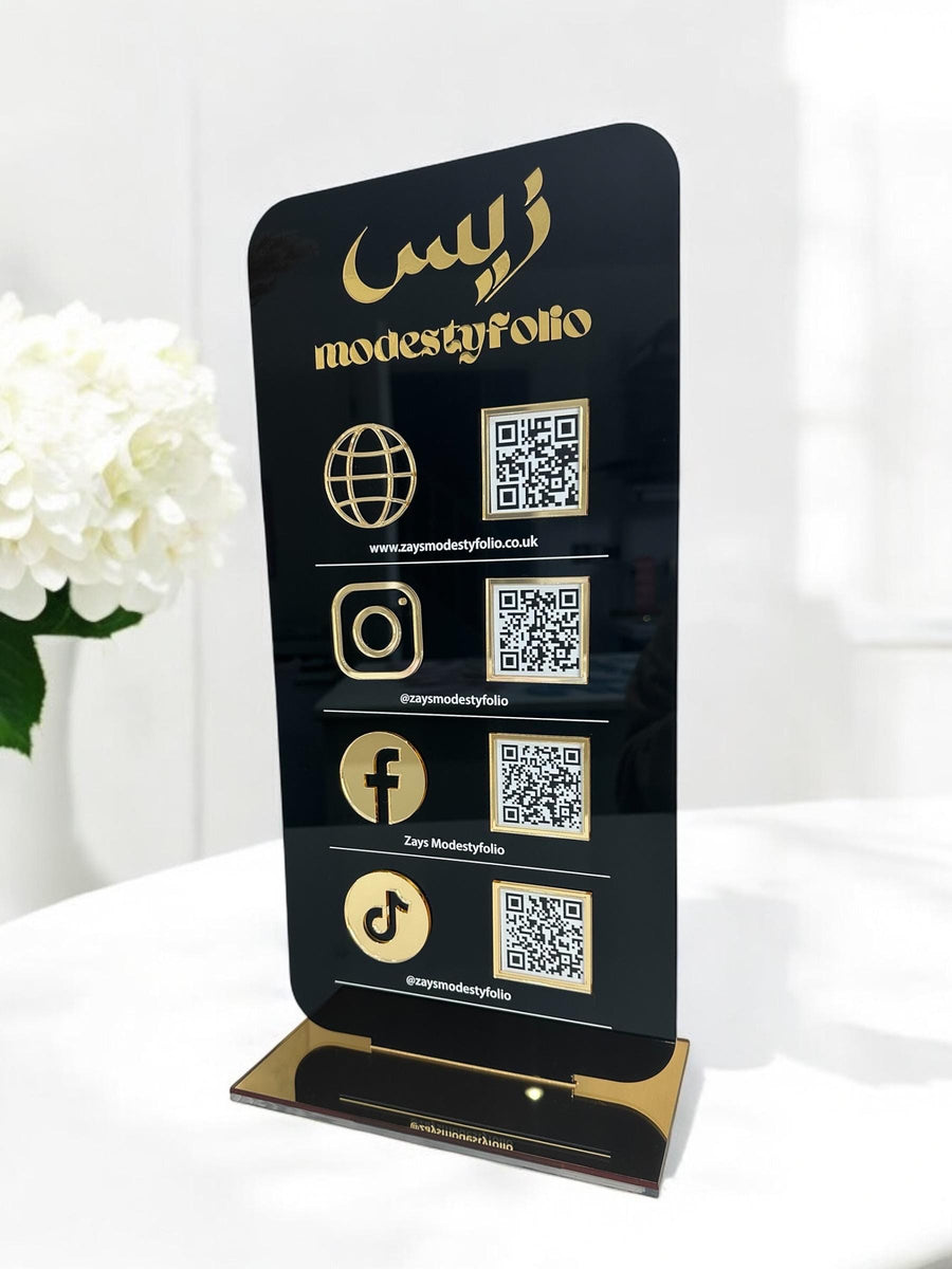Custom 3D acrylic social media QR code sign in clear design