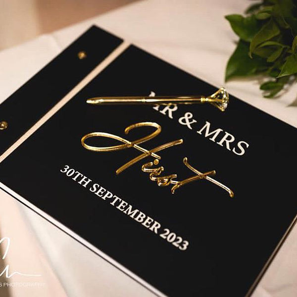 Luxury Custom Acrylic Wedding Guestbook with Crystal Pen
