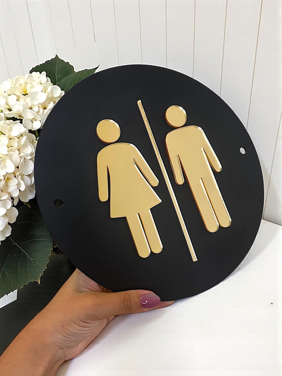 Custom 3D acrylic toilet sign, modern minimalist design, suitable for bathroom use