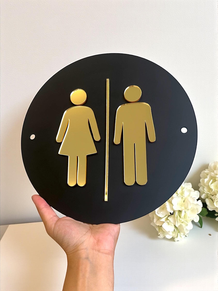 Custom 3D acrylic toilet sign in modern design with stand offs