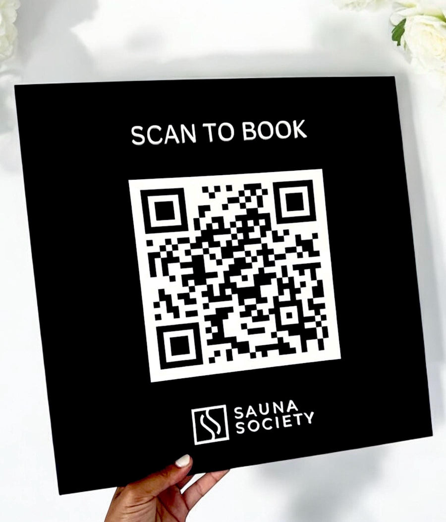 Scan To Book Business Wall Sign, black with scannable QR code