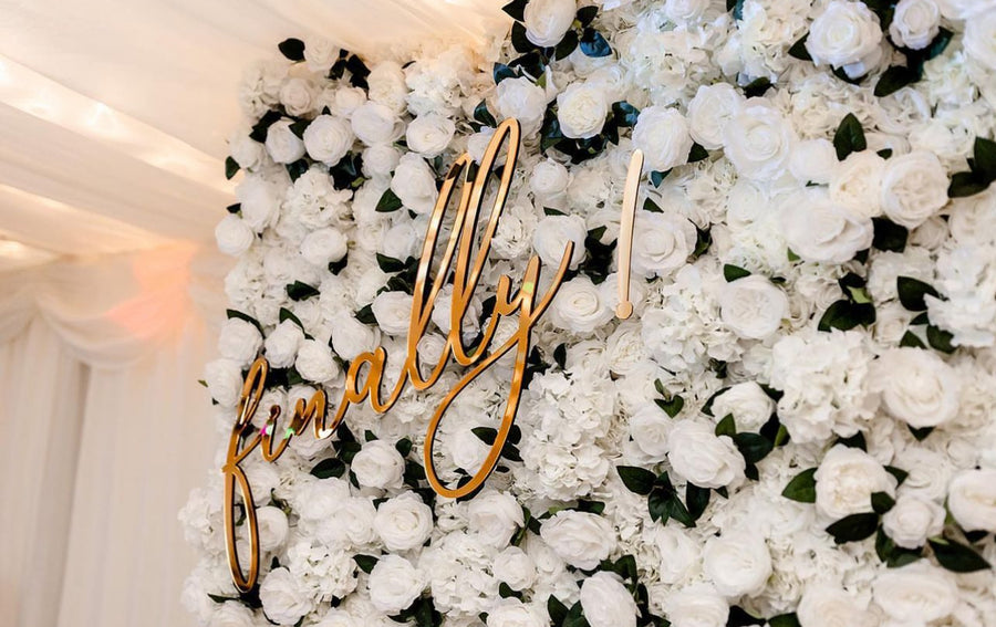 Finally Backdrop Sign in rustic wood style with elegant script lettering
