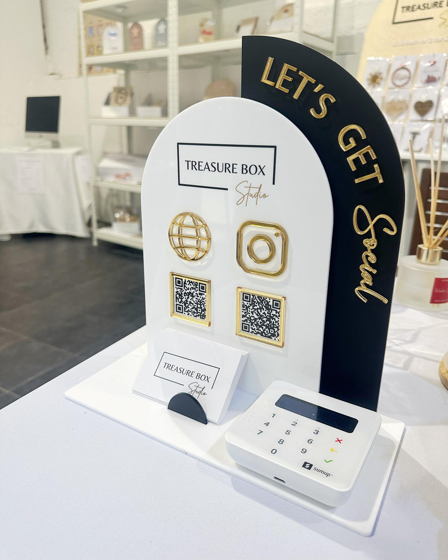Acrylic Social Media Sign, Let' Be Social Sign, QR Code Acrylic Sign for Social Media, QR Code Business Sign, Double Arch Social Media Sign