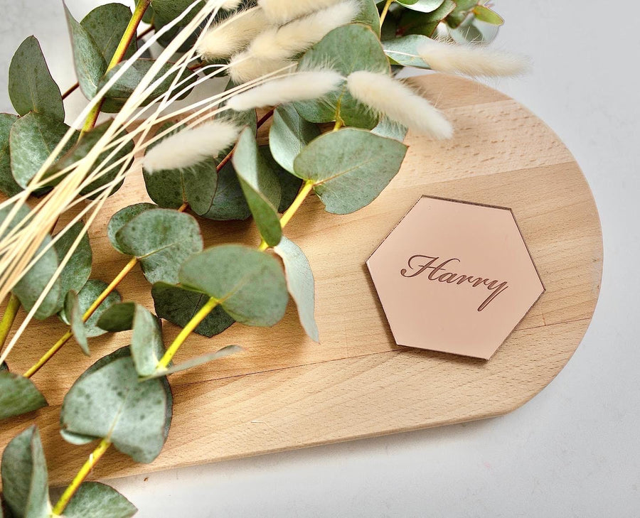 Personalised Wedding Name Places, Personalized Wedding Favour Name Tags, Hexagon Placement Cards, Acrylic Wedding Name Planes Table Setting