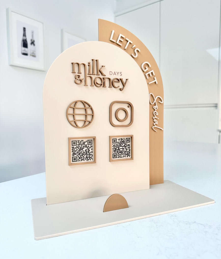 Acrylic Social Media Sign, Let' Be Social Sign, QR Code Acrylic Sign for Social Media, QR Code Business Sign, Double Arch Social Media Sign