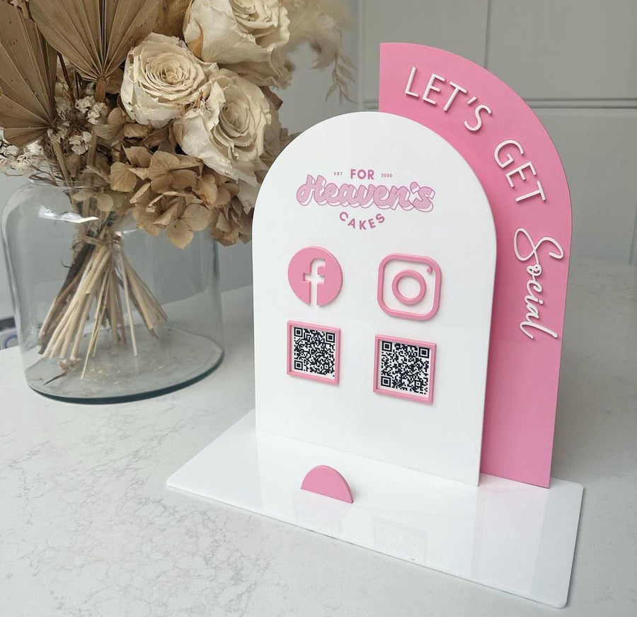 Acrylic Social Media Sign, Let' Be Social Sign, QR Code Acrylic Sign for Social Media, QR Code Business Sign, Double Arch Social Media Sign