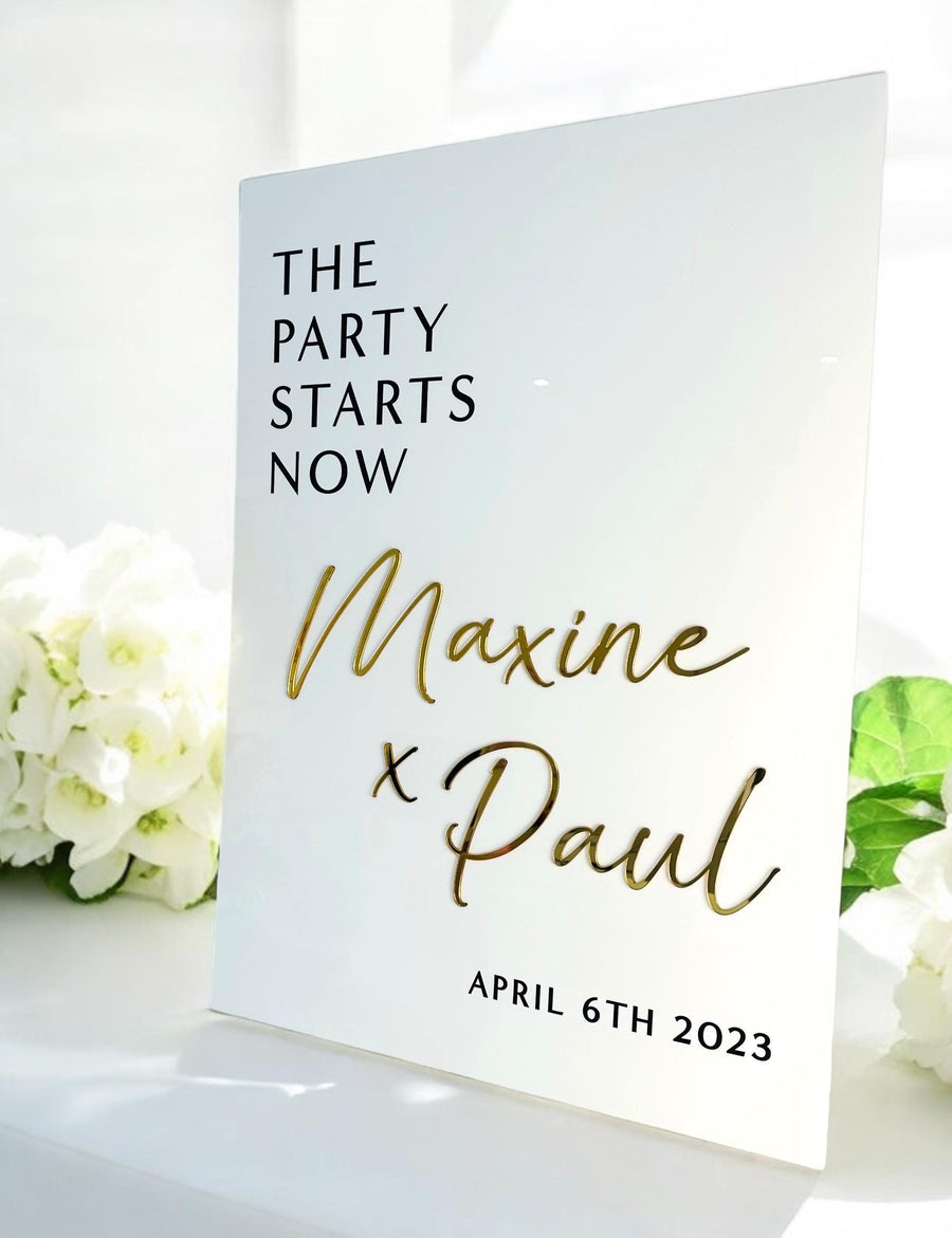 Wedding Welcome Sign, Acrylic Wedding Sign, Ceremony Sign, Reception Signage, Wedding Decor, The Party Starts Now, Custom Wedding Sign