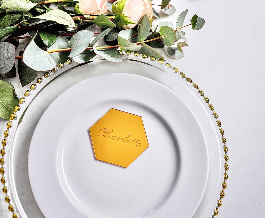 Personalised Wedding Name Places, Personalized Wedding Favour Name Tags, Hexagon Placement Cards, Acrylic Wedding Name Planes Table Setting