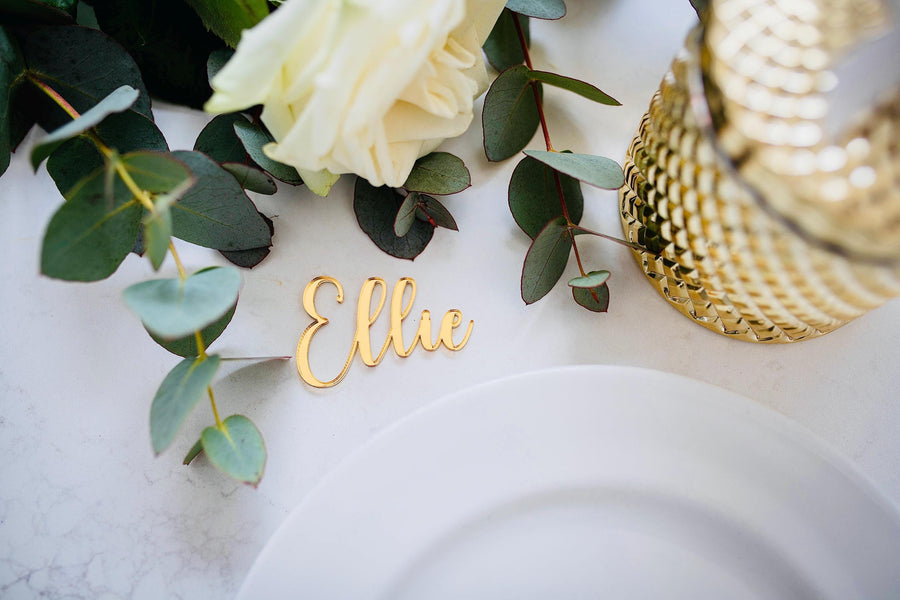 Personalised Wedding Name Places, Wedding Favour Name Cards, Laser Cut Placement Cards, Mirrored Place Name, Luxury Wedding Decor