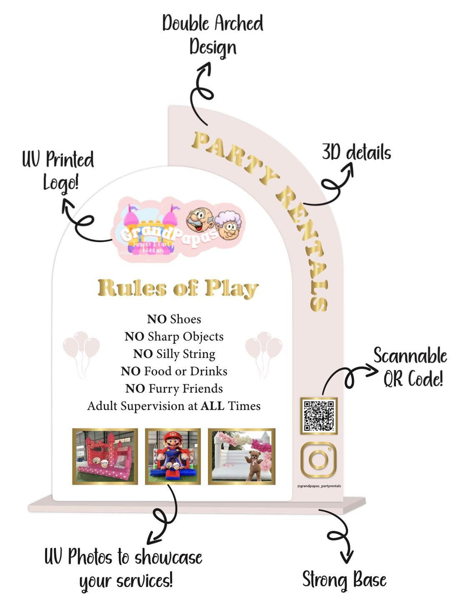 Acrylic Play Rules Sign, Soft Play Business Sign, Bouncy Castle Business Sign, Soft Play Rules Sign, Double Arch Acrylic Sign with Photos