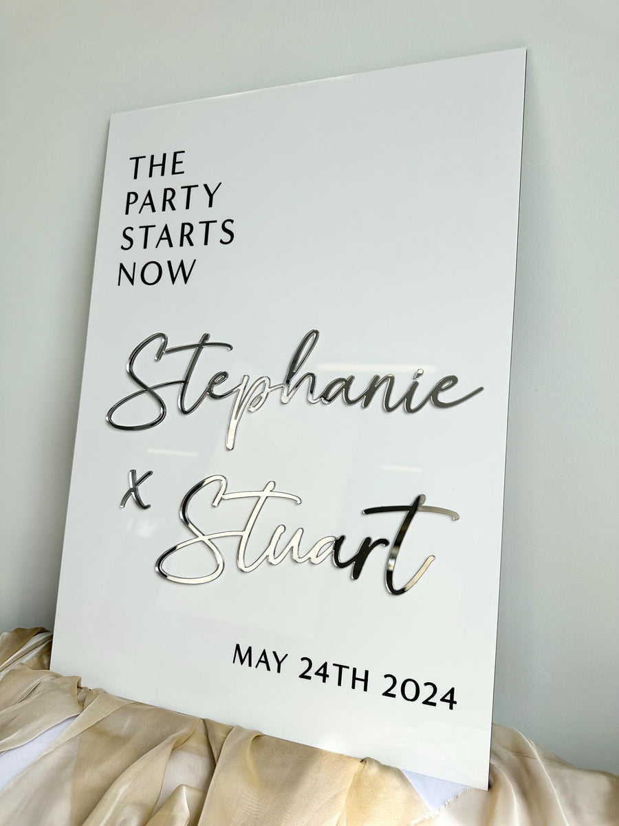 Wedding Welcome Sign, Acrylic Wedding Sign, Ceremony Sign, Reception Signage, Wedding Decor, The Party Starts Now, Custom Wedding Sign
