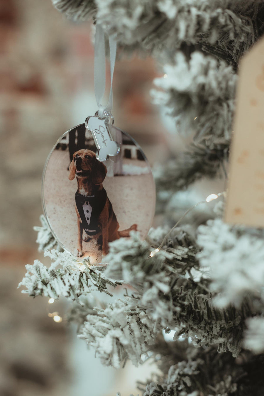 Personalised Baby Photo Bauble with Engraved Acrylic Heart Tag, Custom Baby's First Christmas Ornament, Xmas Gift, Keepsake Ornament