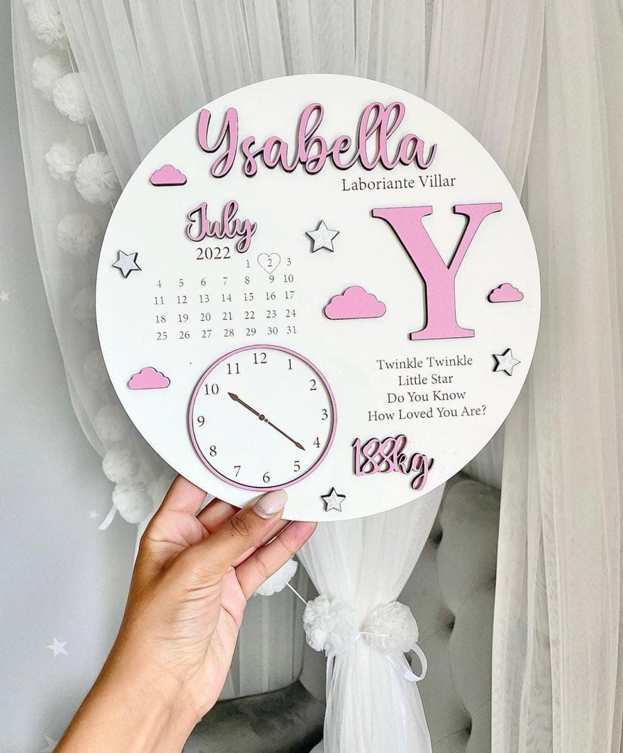 New Baby Birth Plaque in pastel colors with cloud shape