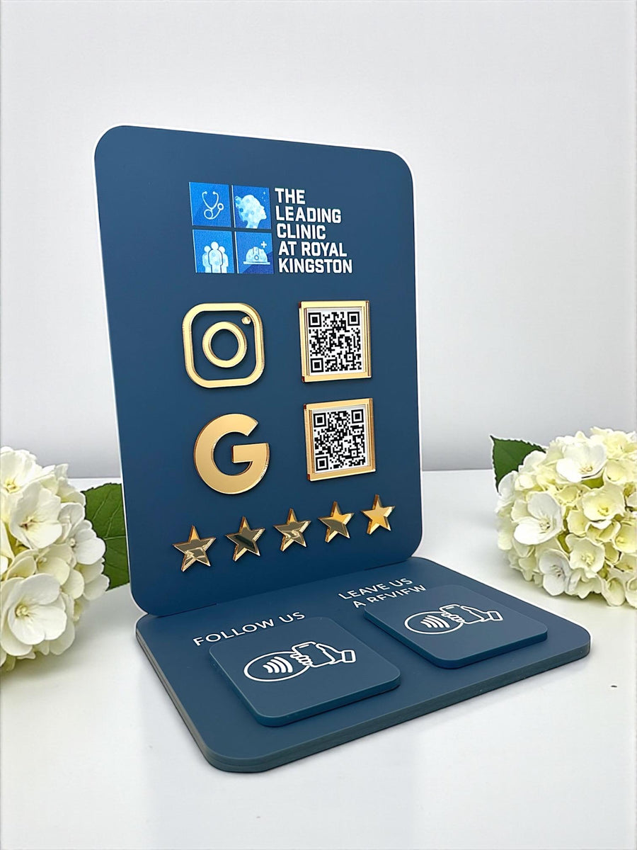 Custom NFC Business Sign with Logo | Tap to Pay, Follow & Review | Contactless Social Media Sign | QR and NFC Smart Sign for Small Business