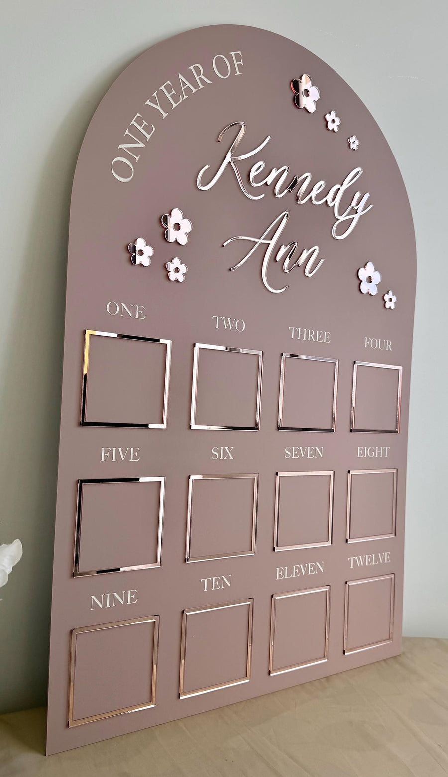 Custom First Birthday Photo Board, One Year of Photos Milestone Board, Personalised Baby Photo Board, Flower Theme Birthday Sign