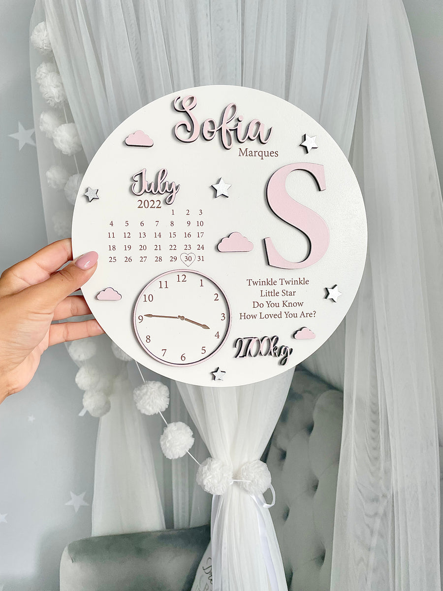 New Baby Birth Plaque in pastel colors with customizable details