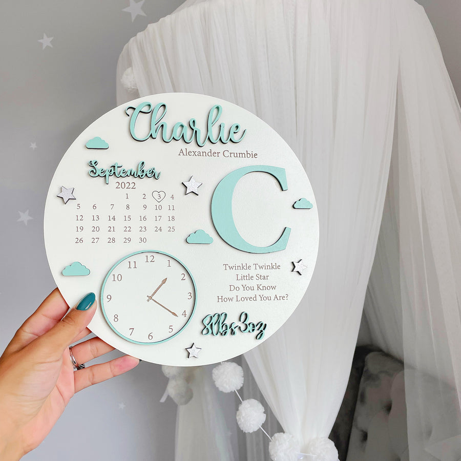 New Baby Birth Plaque in natural wood with personalized details