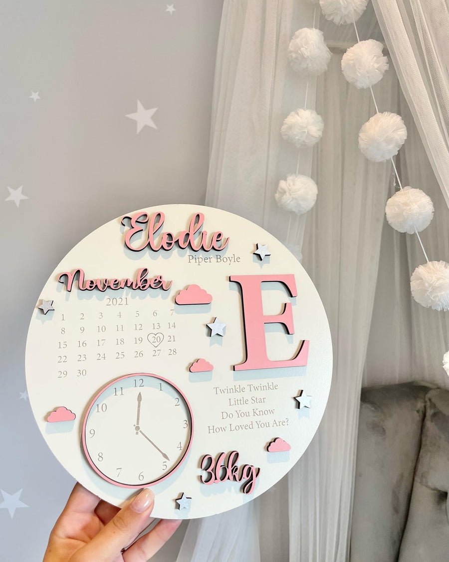 New Baby Birth Plaque wooden with pastel colors and birth details