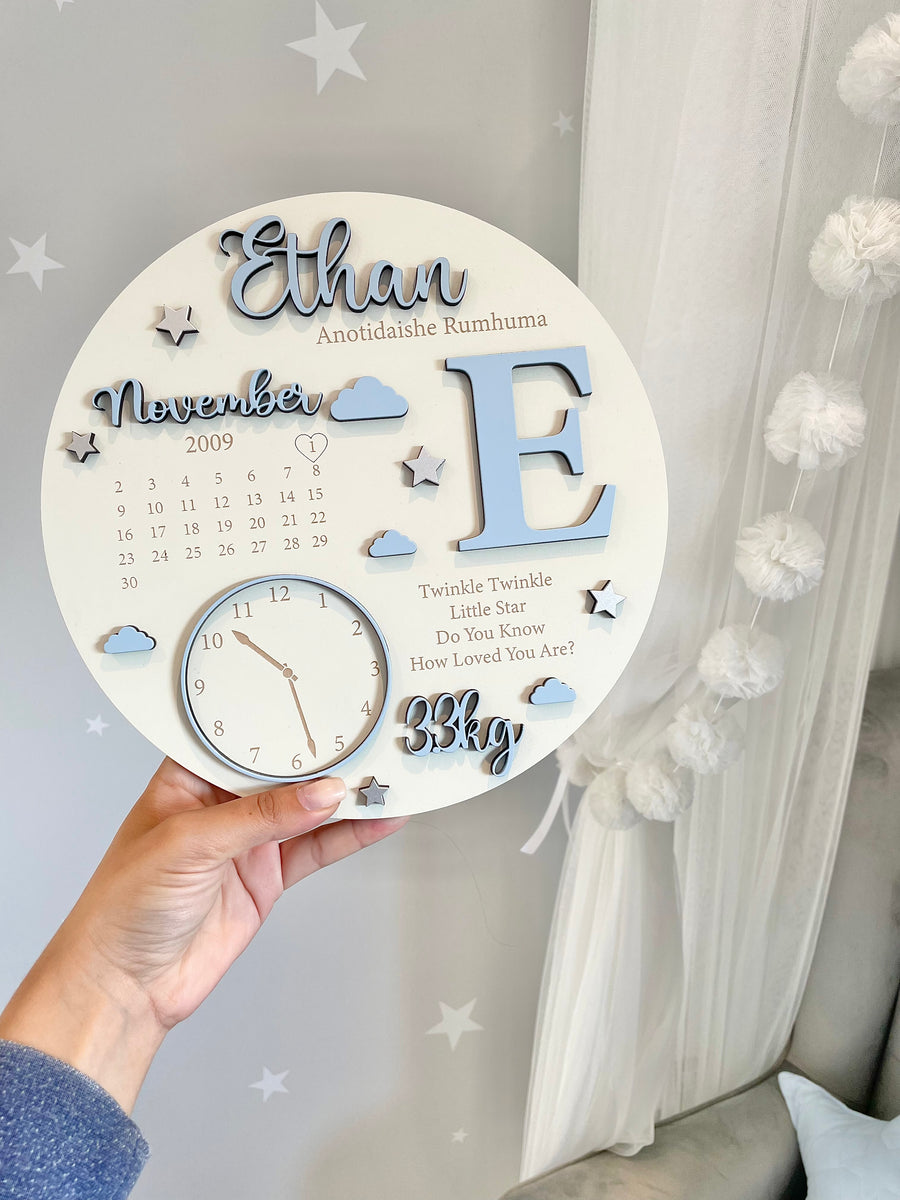 New Baby Birth Plaque in wooden design with customizable birth details
