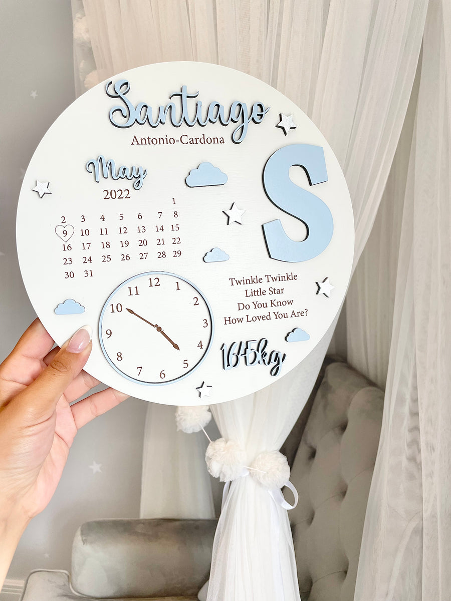 New Baby Birth Plaque in wooden shape with birth details
