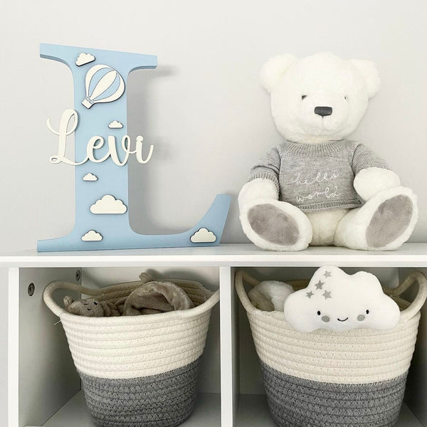 Personalised Initial hot air balloon in pastel colors with name detail