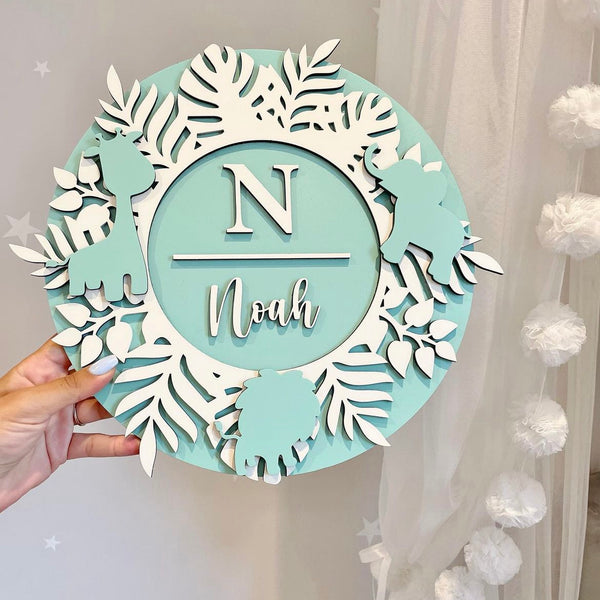 Safari Wall Name Plaque made of wood with animal prints design