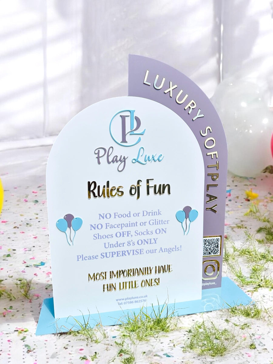 Acrylic Play Rules Sign, Soft Play Rules, Bouncy Castle Business, Bounce House Safety Board, Kids Party Rentals, Double QR Code Sign