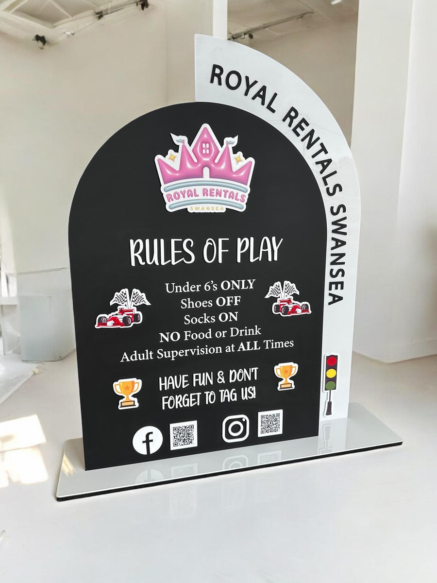 Acrylic Play Rules Sign, Soft Play Rules, Bouncy Castle Business, Bounce House Safety Board, Kids Party Rentals, Double QR Code Sign