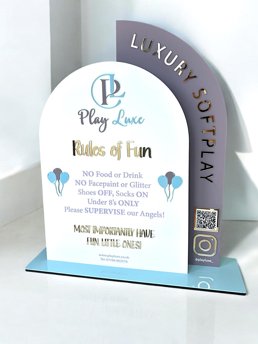 Acrylic Play Rules Sign, Soft Play Rules, Bouncy Castle Business, Bounce House Safety Board, Kids Party Rentals, Double QR Code Sign