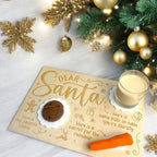 Personalised engraved wooden tray for cookies, milk, and carrots, Christmas theme