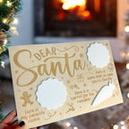 Personalized engraved wooden tray for cookies, milk, and carrots, Christmas design