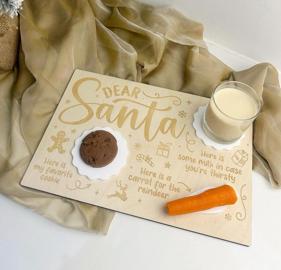 Dear Santa personalised engraved wooden tray for cookies and milk, Christmas Eve board