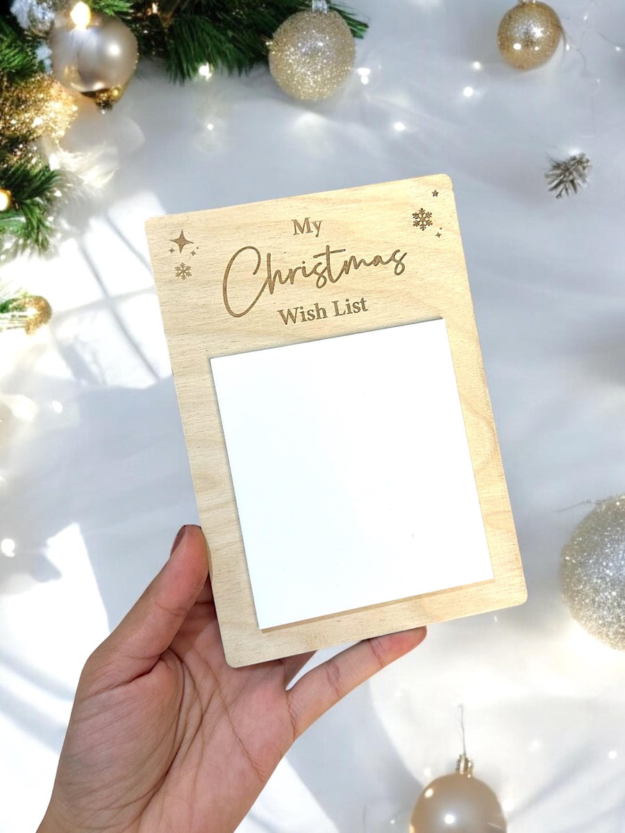 Christmas Wish List Board, wooden with magnets, reusable photo prop for kids