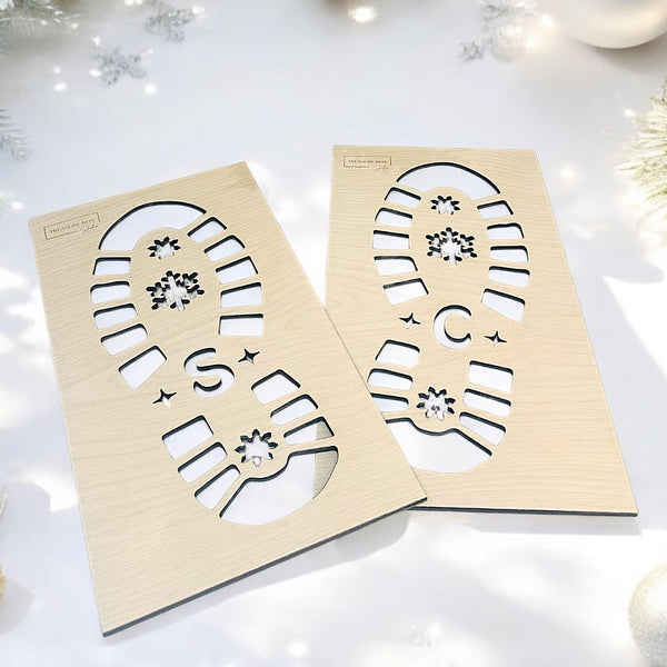 Wooden Santa Feet Stencil, detailed boot print design for Christmas tradition