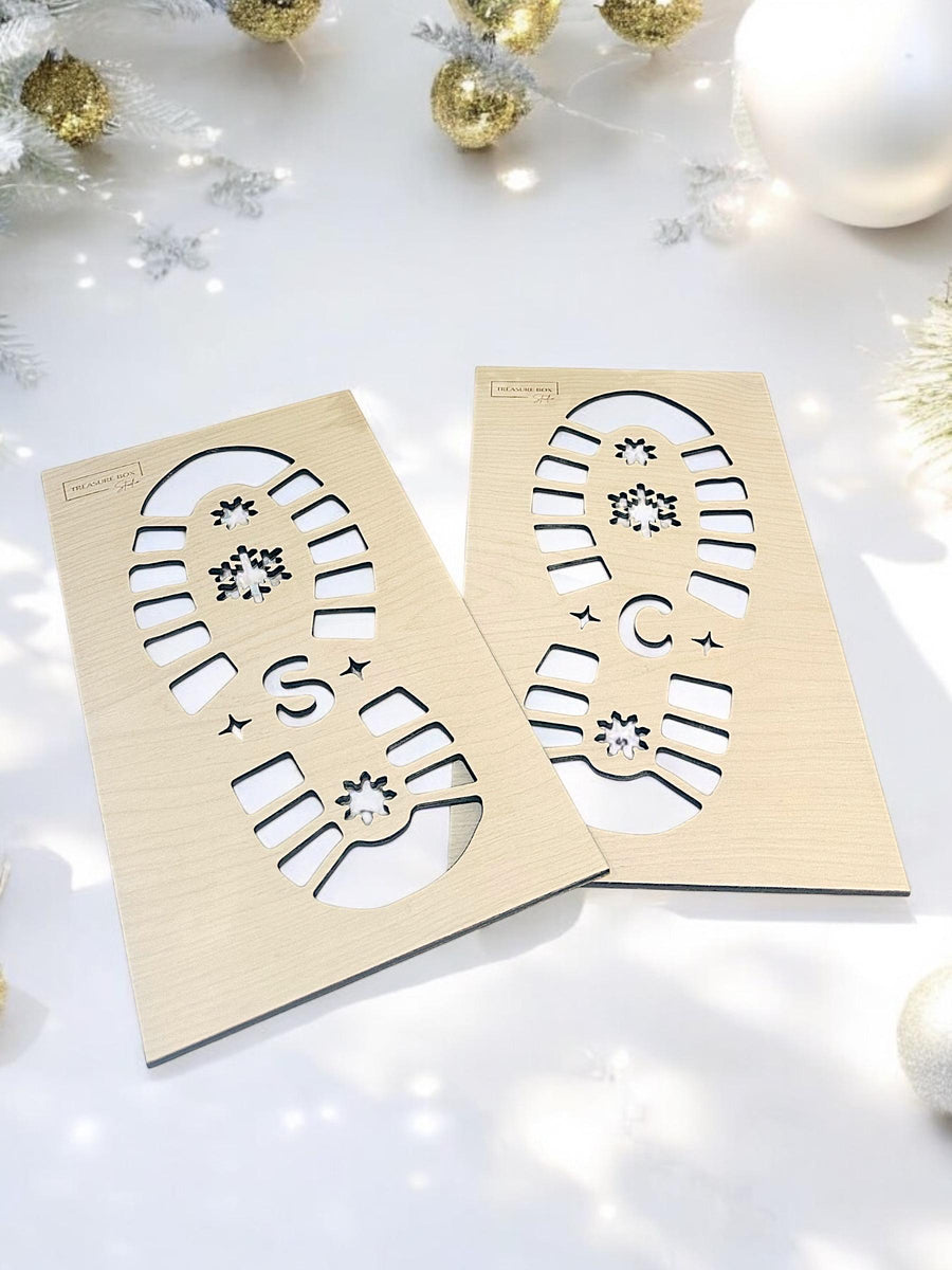 Wooden Santa Feet Stencil, detailed boot print design for Christmas tradition