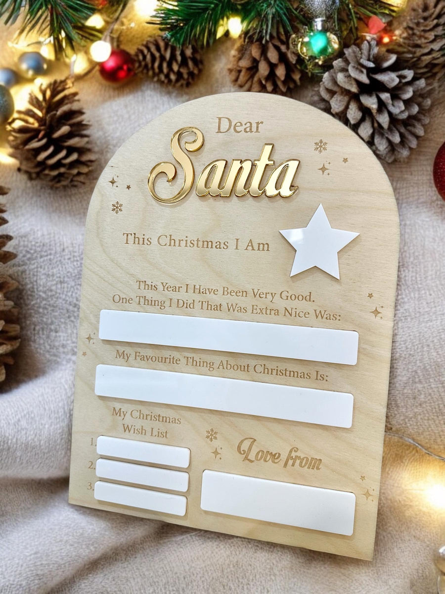 Dear Santa Board with Pen, wooden, reusable, for Christmas wish lists