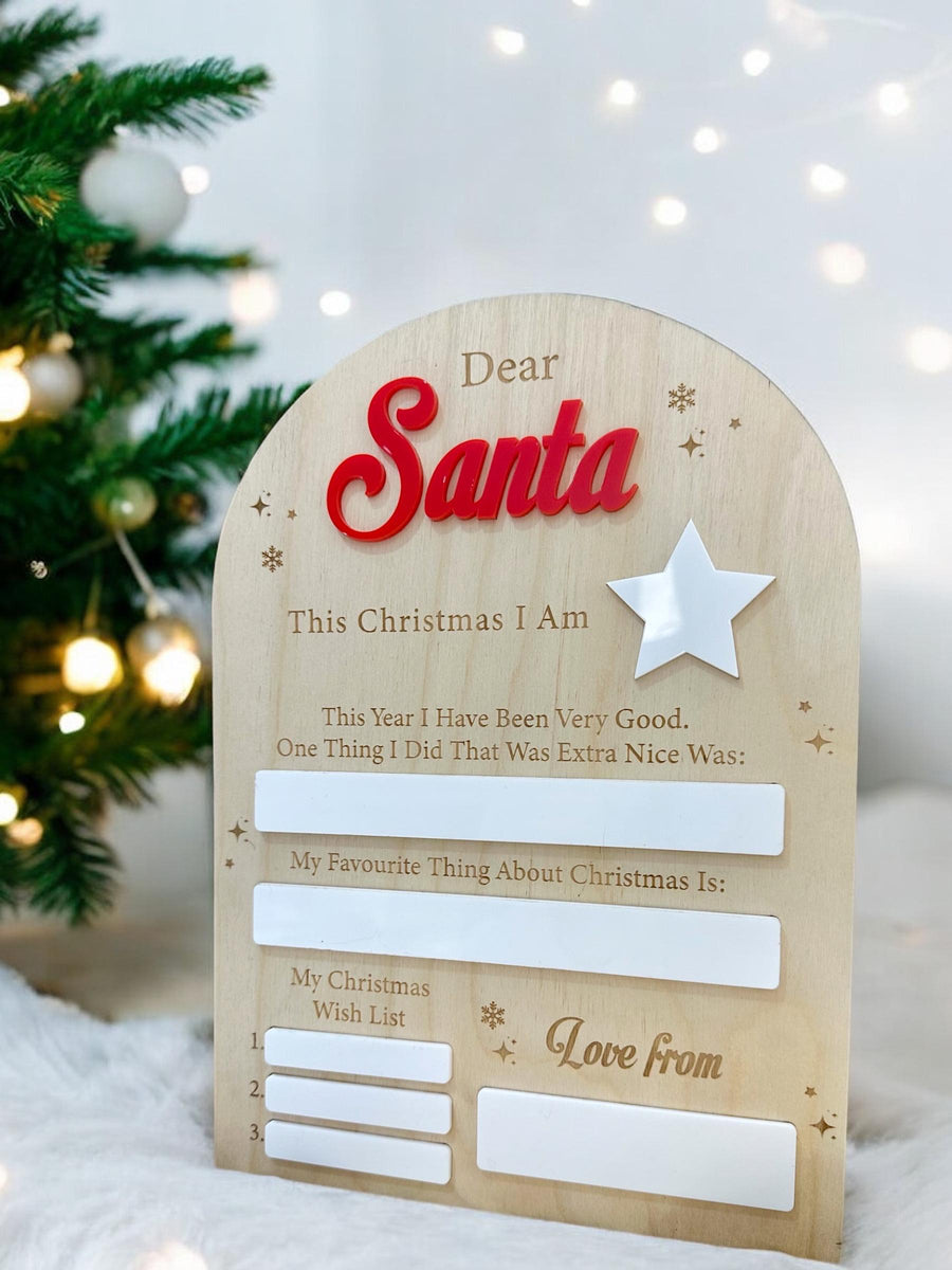 Dear Santa Board with Pen, wooden design for writing Christmas wishes