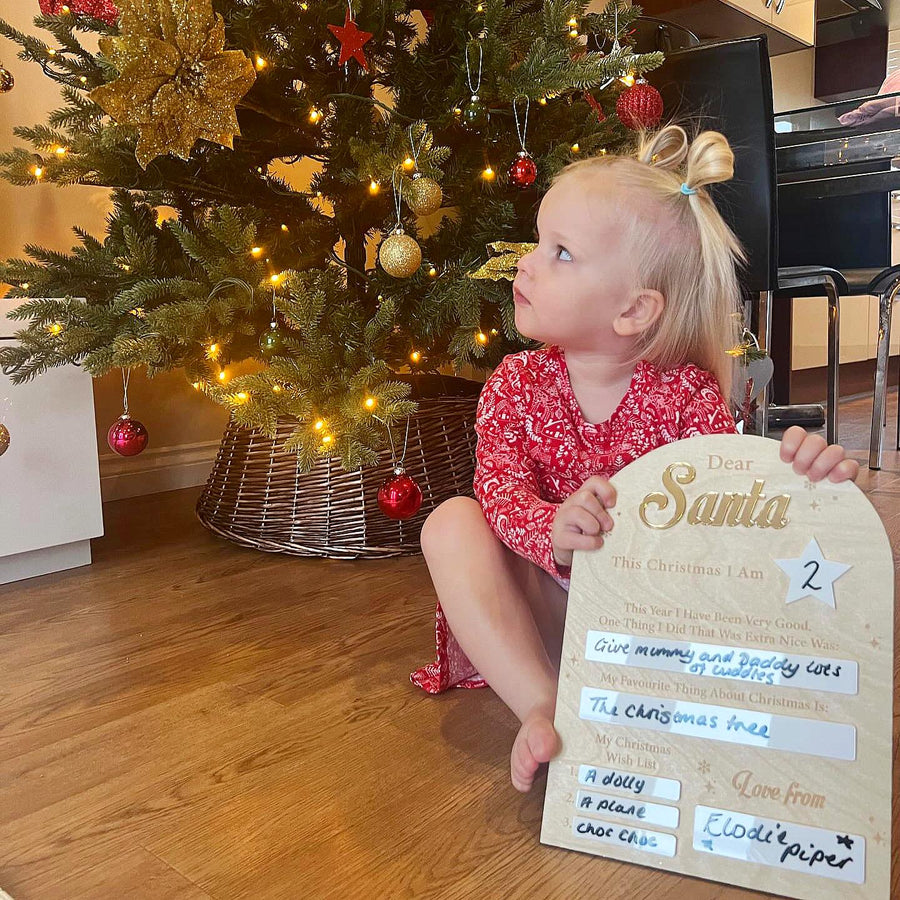 Dear Santa Board with pen, wooden, reusable Christmas Eve photo prop