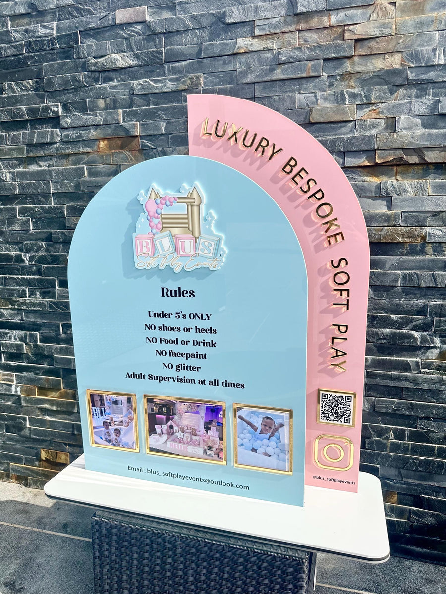 Acrylic Play Rules Sign, Soft Play Rules, Bouncy Castle Safety Board, Double Arch Acrylic Business Sign with Photos, Kids Party Rentals