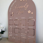 Custom First Birthday Photo Board with flower theme and milestone photos