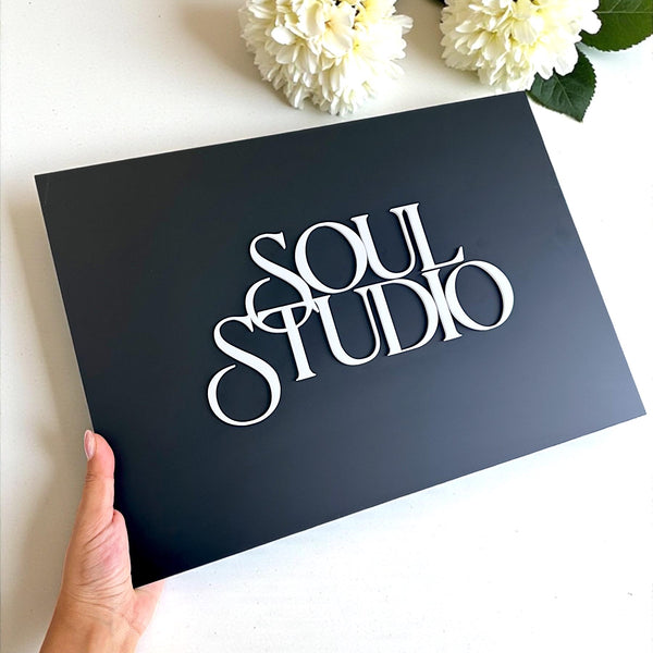 Custom 3D acrylic logo sign in modern rectangle shape for salon