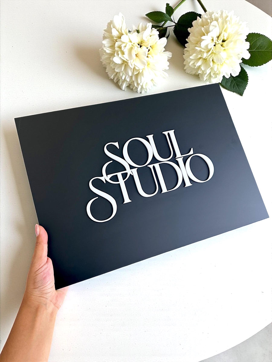 Custom 3D acrylic logo sign in modern rectangle shape for salon