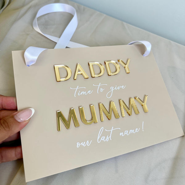 A5 acrylic wedding sign, white text on clear background, custom ring bearer plaque