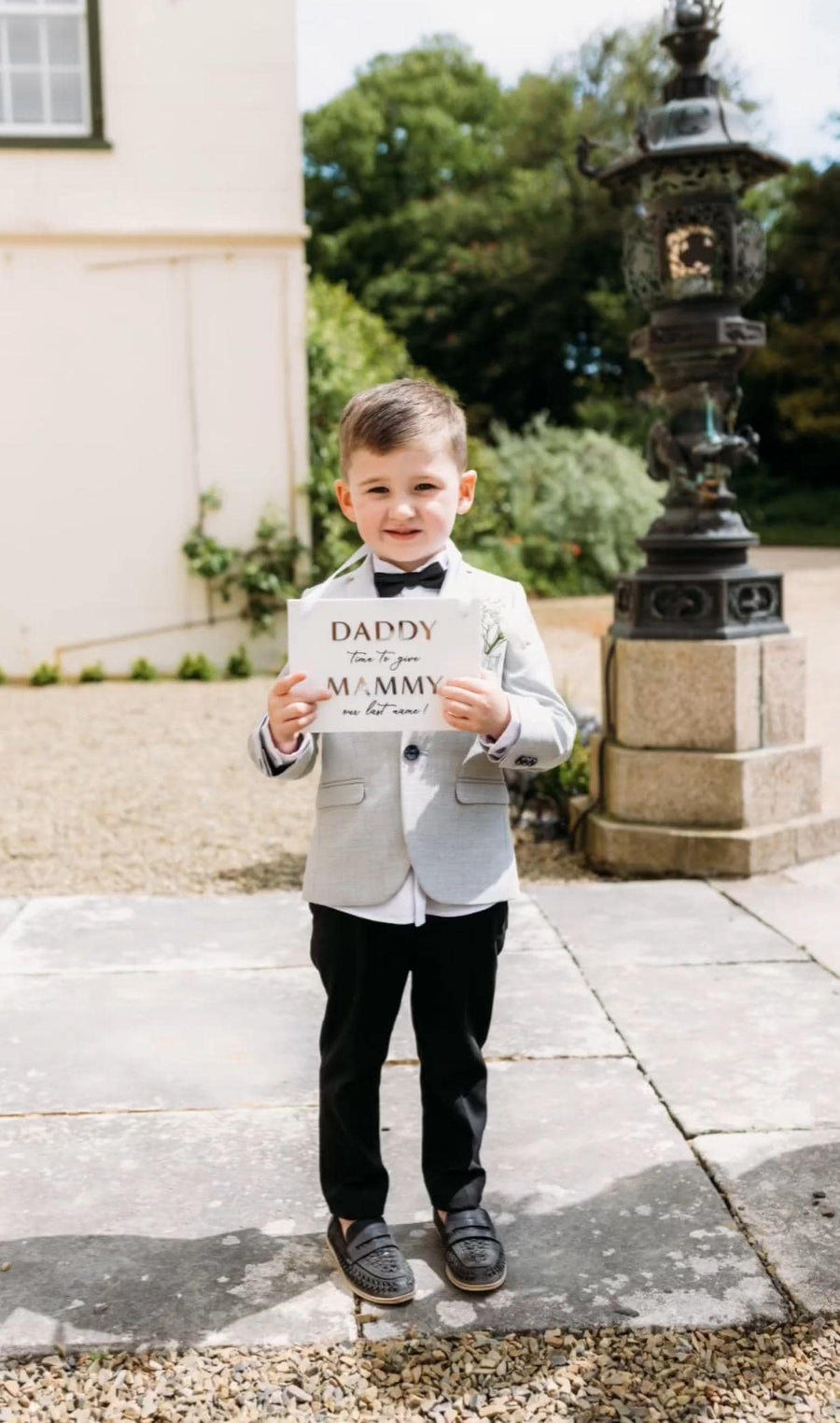 A5 acrylic wedding sign 'Daddy Time To Give Mummy Our Last Name', white text