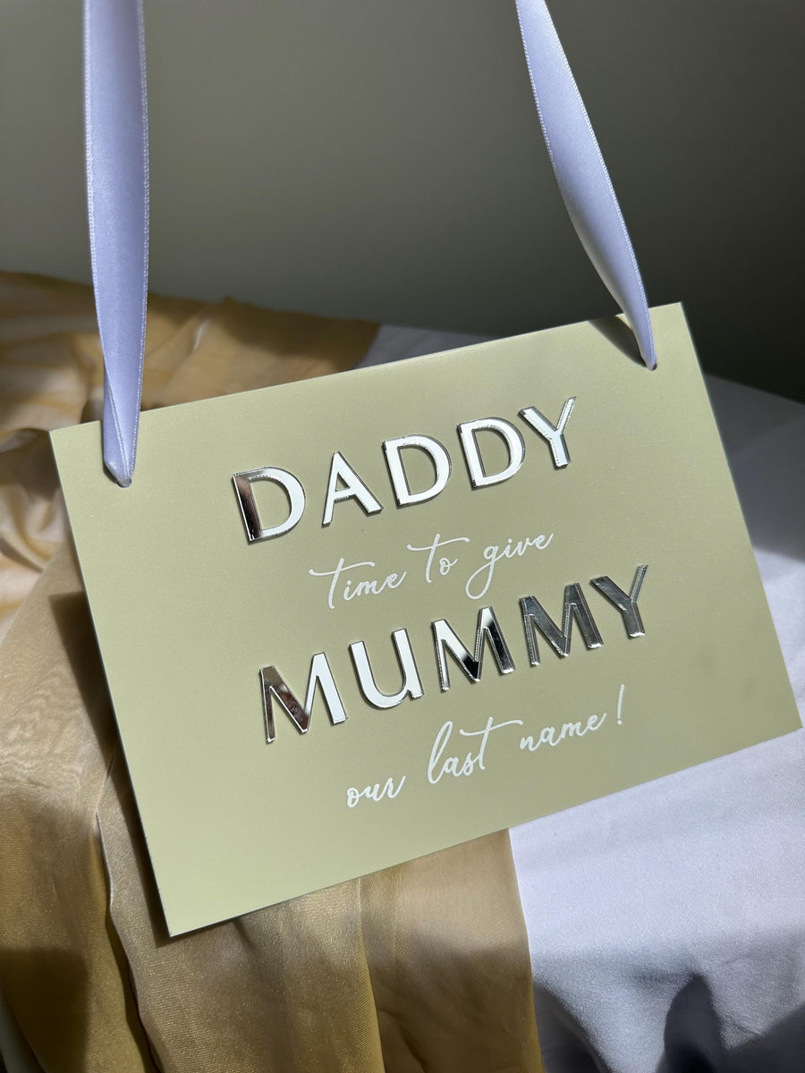 A5 acrylic wedding sign in white with black text
