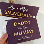 Daddy Time To Give Mummy Our Last Name A5 acrylic wedding sign
