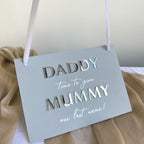 A5 acrylic wedding sign in white with custom name design