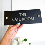 Custom 3D acrylic treatment room sign in clear with modern stand offs